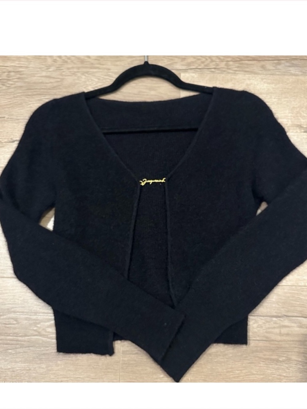 Jacquemus V-Neck Wool Cardigan with Gold Logo Top